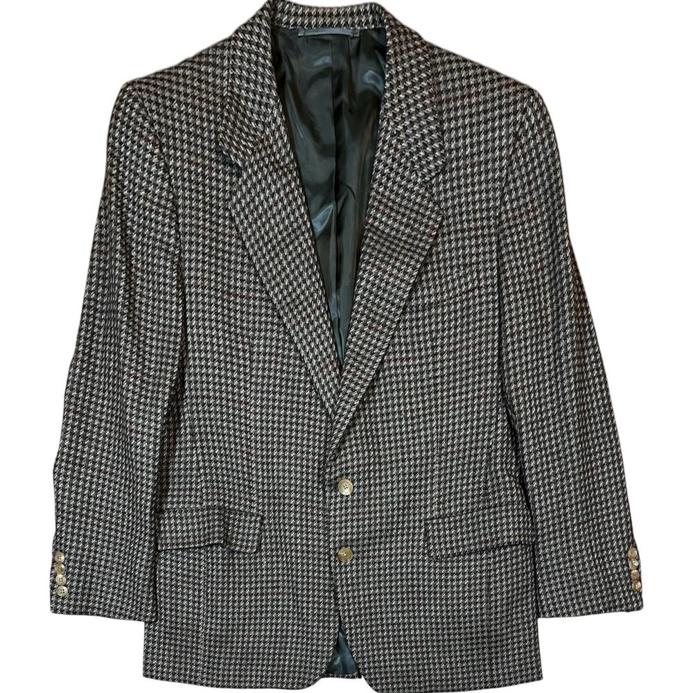 Vintage Gieves & Hawkes Houndstooth Brown Blazer 42R 32 Wool Blend See Note